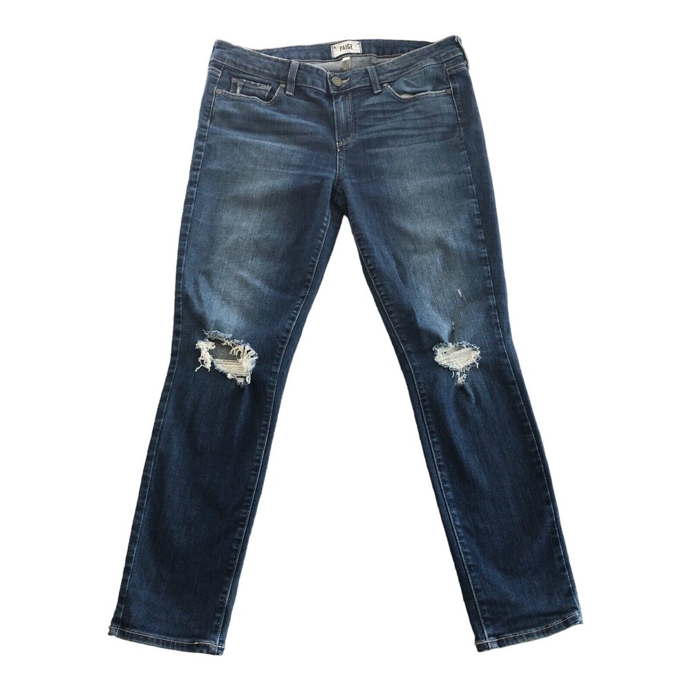 Paige Skyline Ankle Peg Jeans Women 31 Distressed Stretch Mid Rise Skinny